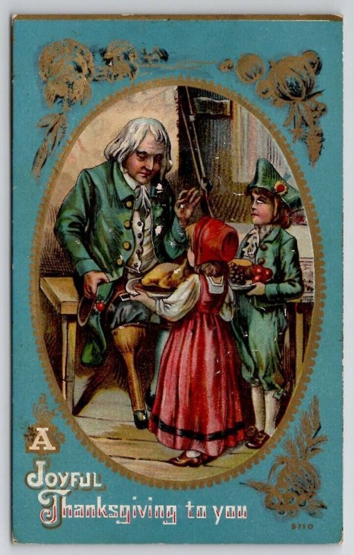 Thanksgiving Greetings Children Dinner Peg Legged Man Postcard V22