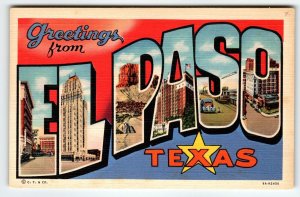 Greetings From El Paso Texas Large Big Letter Postcard Linen Curt Teich Unused