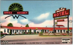 VAN HORN, Texas  TX ~ Roadside RANCH MOTEL 1940s Culberson County Linen Postcard