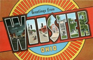Large Letters multi View Wooster Ohio 1940s Postcard linen Stout's Kropp 11740