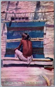 HOPI INDIAN WEAVING A BLANKET ORAIBI ARIZONA ANTIQUE POSTCARD