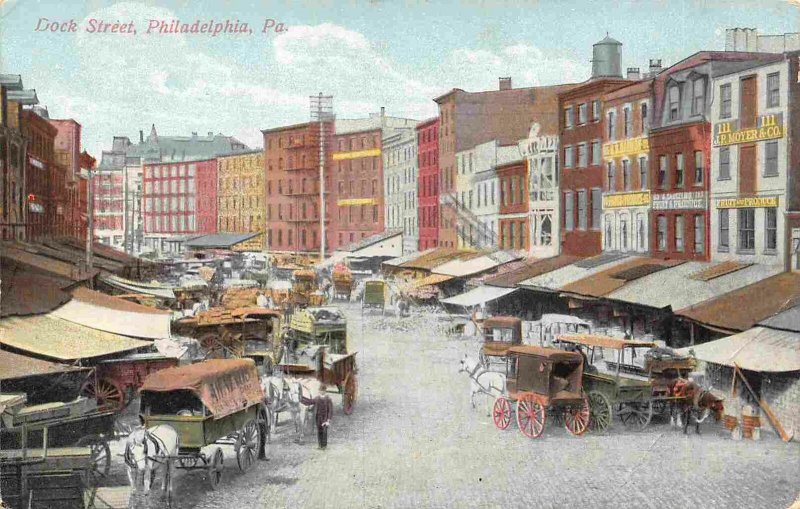 Dock Street Loading Horse Wagons Philadelphia Pennsylvania 1913 postcard