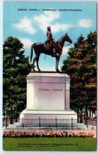 RICHMOND,VA  Confederate GENERAL THOMAS J. STONEWALL JACKSON Monument Postcard
