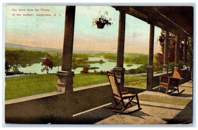 The View From The Piazza Of The Antlers Rocking Chair Amsterdam NY Postcard