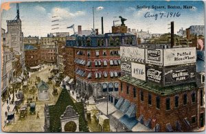 Postcard MA Boston - Scollay Square - Coke - Gold Metal - Puffed Rice Minard's