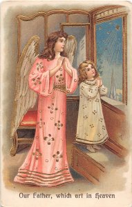 Our Father Which Art in Heaven Prayer Angel Little Girl 1910c postcard