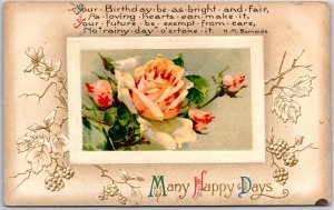 Birthday Greeting Many Happy Days Orange Roses With Embossed Background Postcard