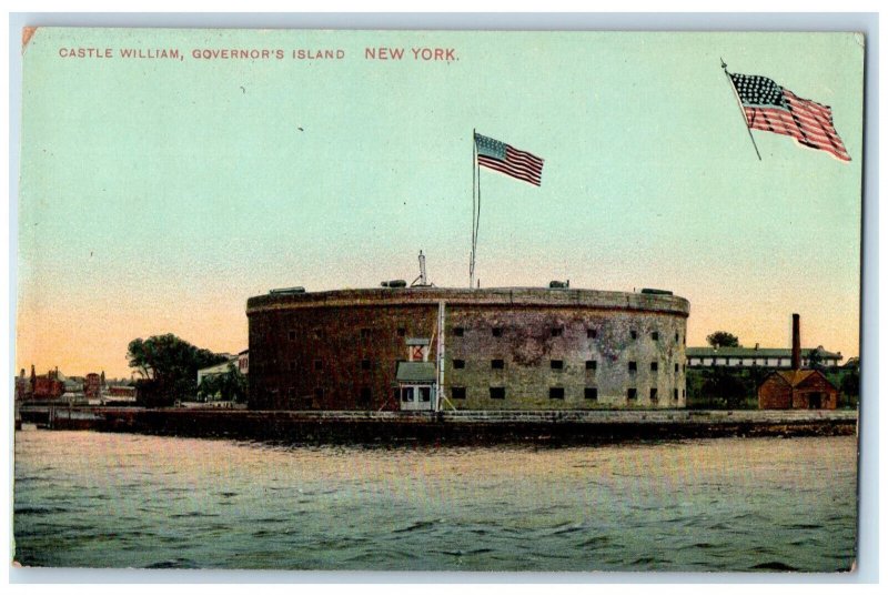 c1910 US Flag Castle William Governor's Island New York City NY Postcard