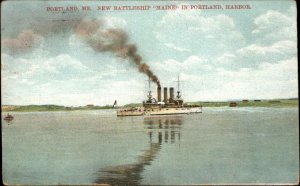 PORTLAND ME Battleship Maine in Portland Harbor c1910 Postcard