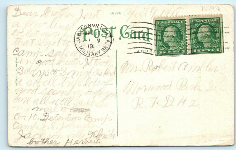 Post Office Nashville TN 1918 Camp J.E. Johnston Jacksonville Fl Postcard E25