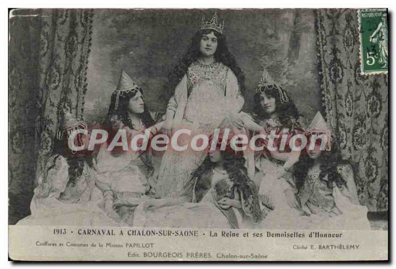 Old Postcard Chalon Sur Saone Carnival Queen and her Honor Demoiselles