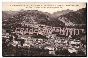 Old Postcard L'Escarene Vue Generale And Viaduct Line Nice Cuneo