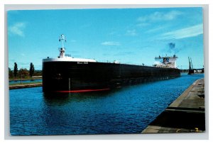 Vintage 1960's Postcard Freighter in the Belle River Soo Locks Sault Ste. Marie