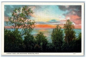 1938 View Of Sunset Over Lake Michigan Manistee MI Unposted Vintage Postcard 