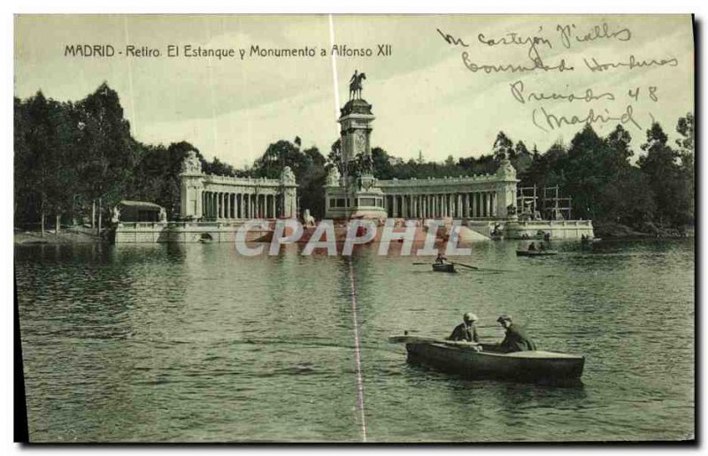 Old Postcard Madrid Retiro Ei Estanque Monumento a Alfonso XII