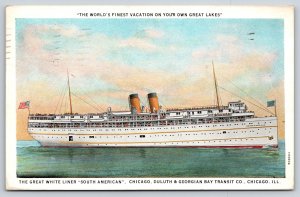 Ship~Chicago Illinois~Great White Liner South American~Flags~Sea PO 1933 Cancel