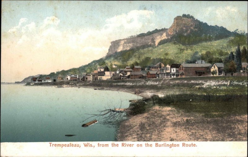 Trempeleau Wisconsin WI From River on Burlington Route c1910 Vintage Postcard