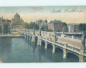 1906 postcard BRIDGE SCENE Amsterdam Netherlands F5156