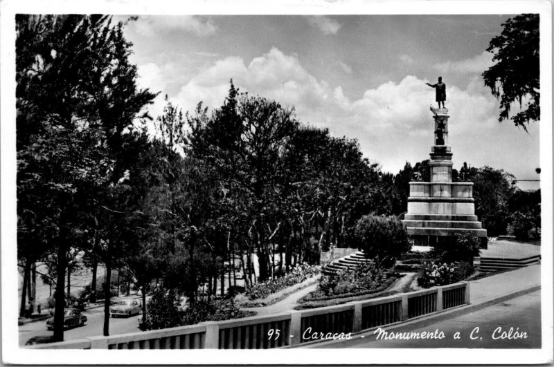 VTG Christopher Columbus Monument Golfo Triste Caracas Venezuela RPPC Postcard