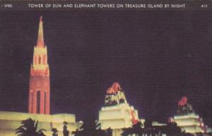 Tower Of Sun & Elephant Towers On Treasure Island By Night Golden Gate Intern...