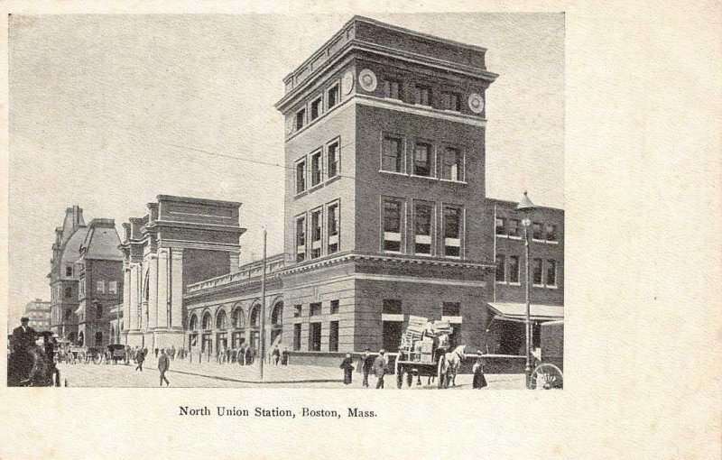 North Union Station BOSTON, MA Street Scene, Depot c1900s Vintage Postcard