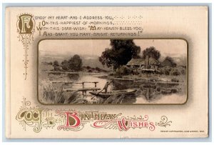 John Winsch Artist Signed Postcard Birthday Wishes Man Boating Embossed 1914