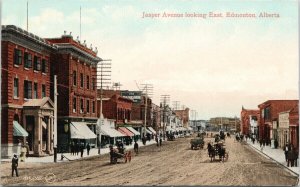 Jasper Avenue Edmonton AB Alberta Looking East Street Horses Unused Postcard F69