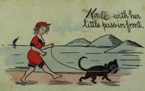 C.1898-1907 Black Cat Comical With Puss In Front Postcard P95