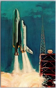 Space Shuttle Lift Off Unmanned Sattelites Transportation Use Postcard