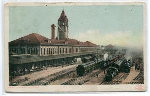 Railroad Trains Union Depot Denver Colorado 1918 postcard