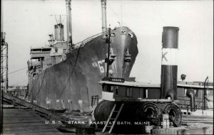 Bath Iron Works BIW ME Maine US Navy Ship USS Starr Real Photo Postcard