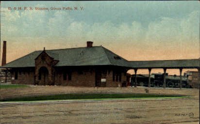 D.&H.R.R. Station, Glens Falls, NY, USA Railroad Train Depot 1912 postal used...