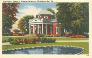 Charlottesville Virginia  Monticello Jefferson's Home Linen Postcard Unused