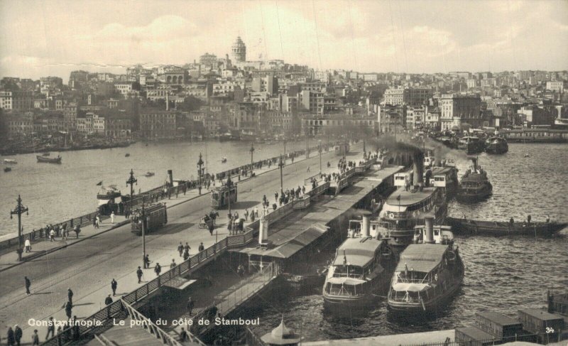 Turkey Istanbul Constantinople The Galata Bridge Vintage RPPC 08.39