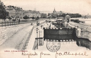 VINTAGE POSTCARD THE COMMERCE TRADE LOCK CANAL AT LIEGE BELGIUM 1903