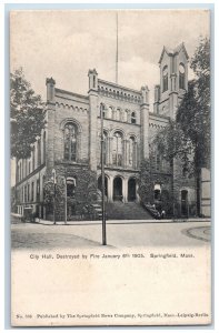 1905 City Hall Destroyed by Fire Springfield Massachusetts MA Unposted Postcard 