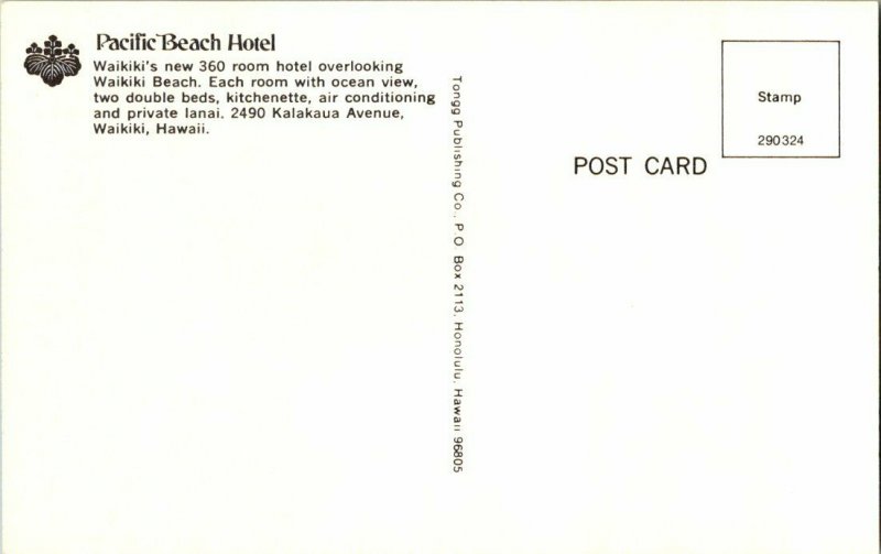 Pacific Beach Hotel Overlooking Waikiki Beach Hawaii Postcard Standard View Card