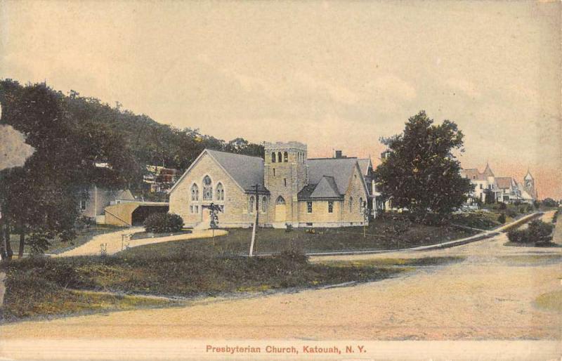 Katouah New York Presbyterian Church Street View Antique Postcard K51575