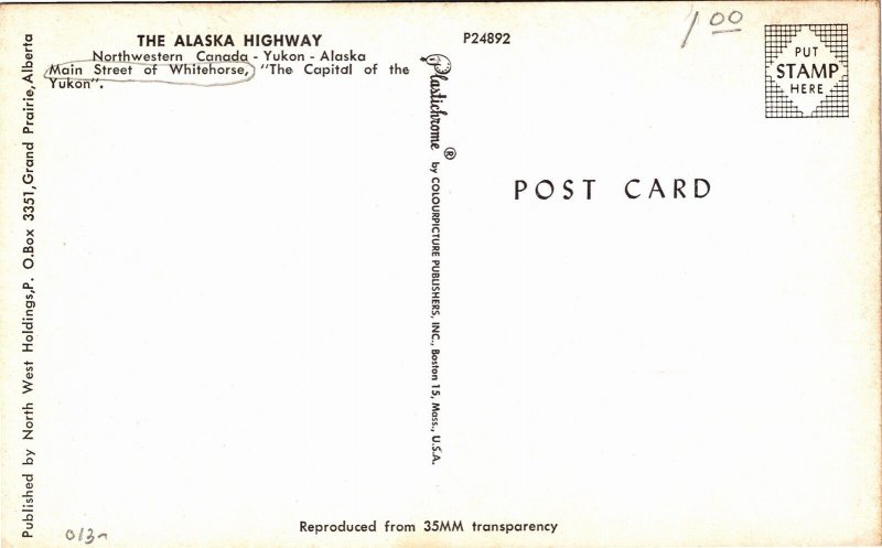 Postcard YT Whitehorse Alaska Highway Main Street Classic Cars 1970s S102