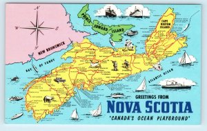 NOVA SCOTIA, CANADA   c1960s   Plastichrome PICTORIAL  MAP  Postcard 