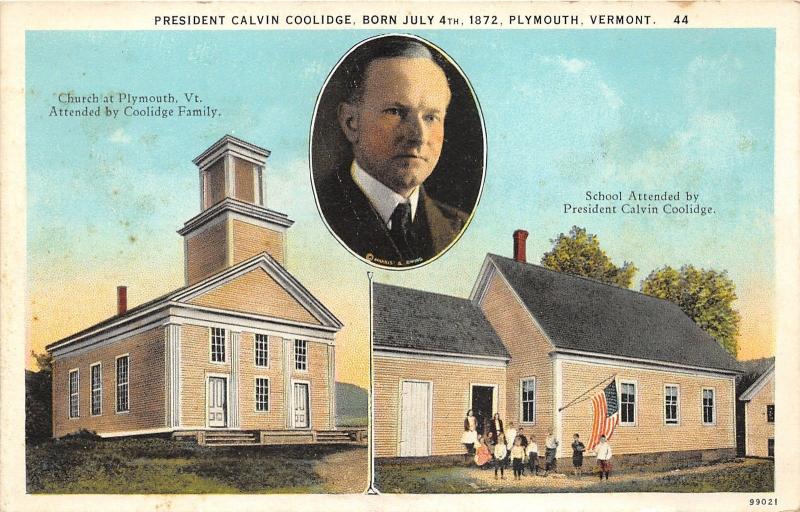 Plymouth Vermont~Church-School Attended by President Calvin Coolidge~1920s Pc