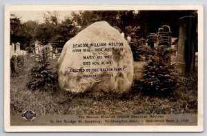 Northampton MA Deacon Wm Holton Memorial Boulder Bridge St Cemetery Postcard U24