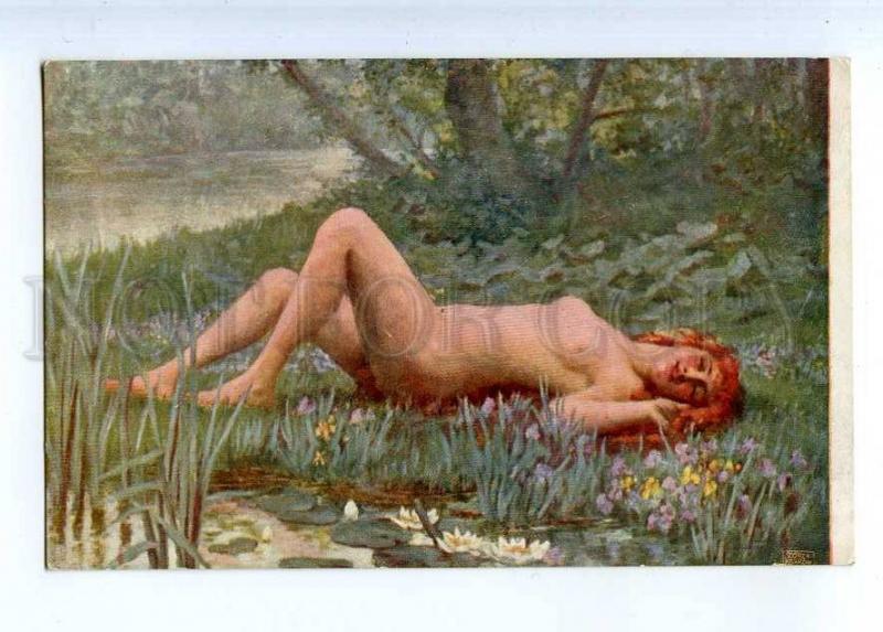 226753 NUDE Nymph in Forest WATER LILY by REYZNER Vintage PC