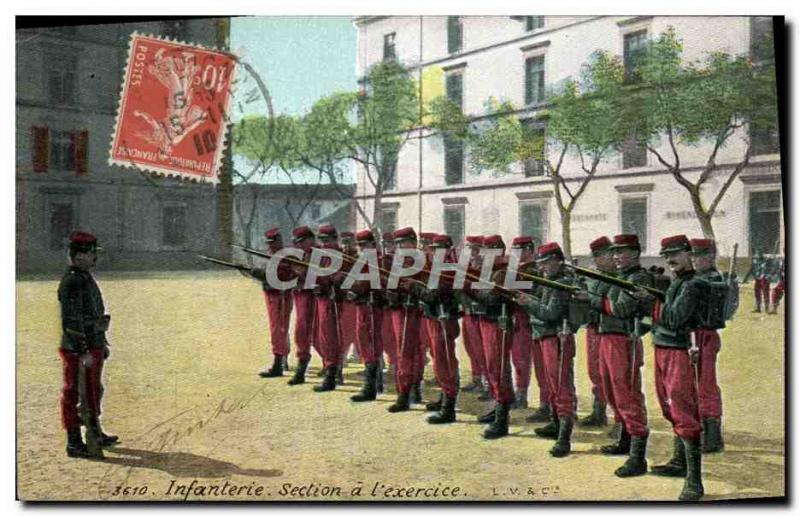 Postcard Old Army Infantry Section l & # 39exercice