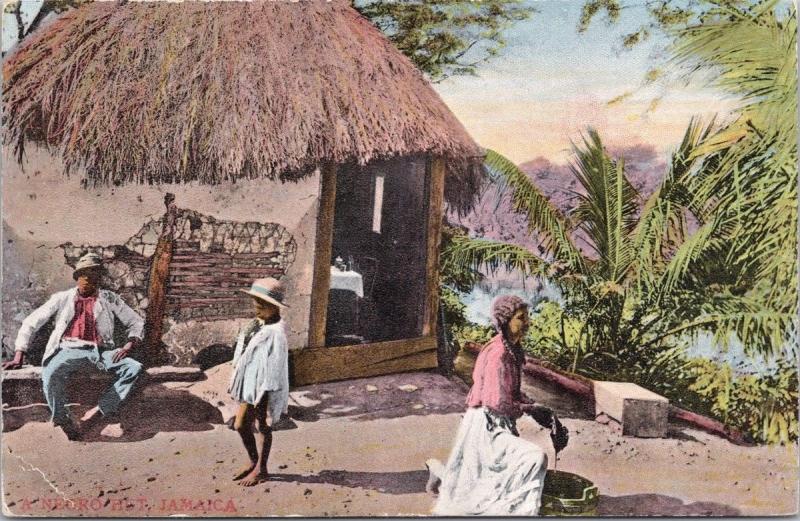 Jamaica 'A Negro Hut' Man Woman Child Unused Postcard E33