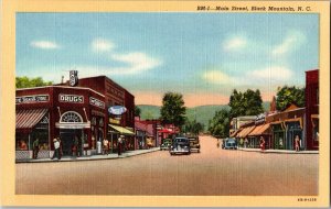 Vintage Postcard Main St Black Mountain NC North Carolina Drugs Store Km7