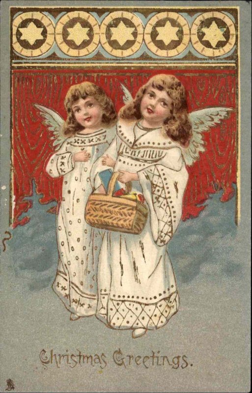 Christmas Beautiful Angel Children TUCK 8350 Gilt Embossed c1910 Postcard