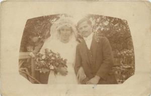 Wedding social history photo postcard groom & bride