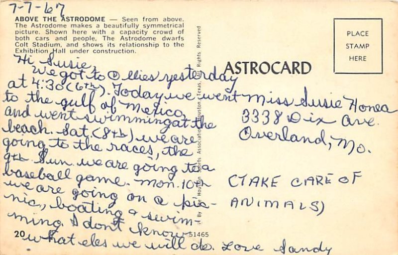 Above the Astrodome Baseball Stadium Writing on Back 