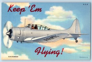 WWII Postcard Dive Bomber Keep Em Flying US Navy c1940's Unposted Vintage